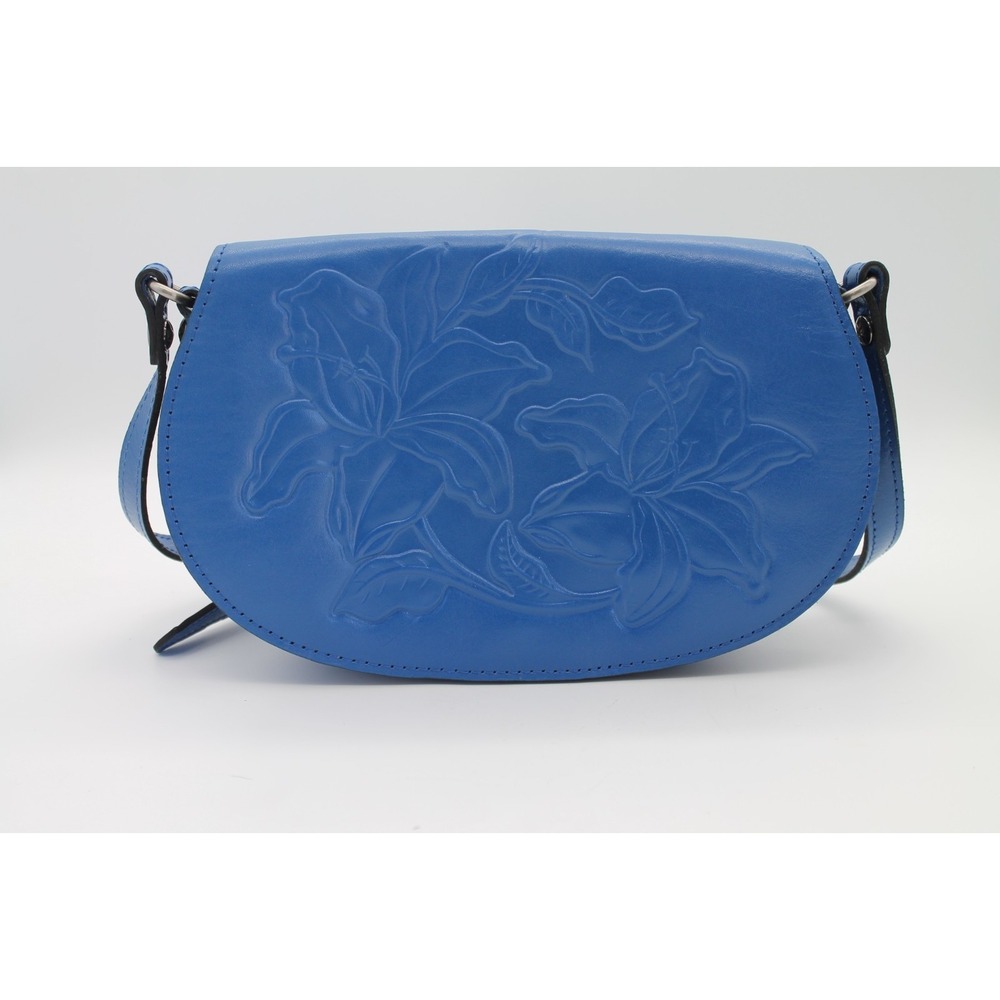 Patricia Nash Lydie Parisian Floral Tooled Sky Blue Leather Crossbody Purse
